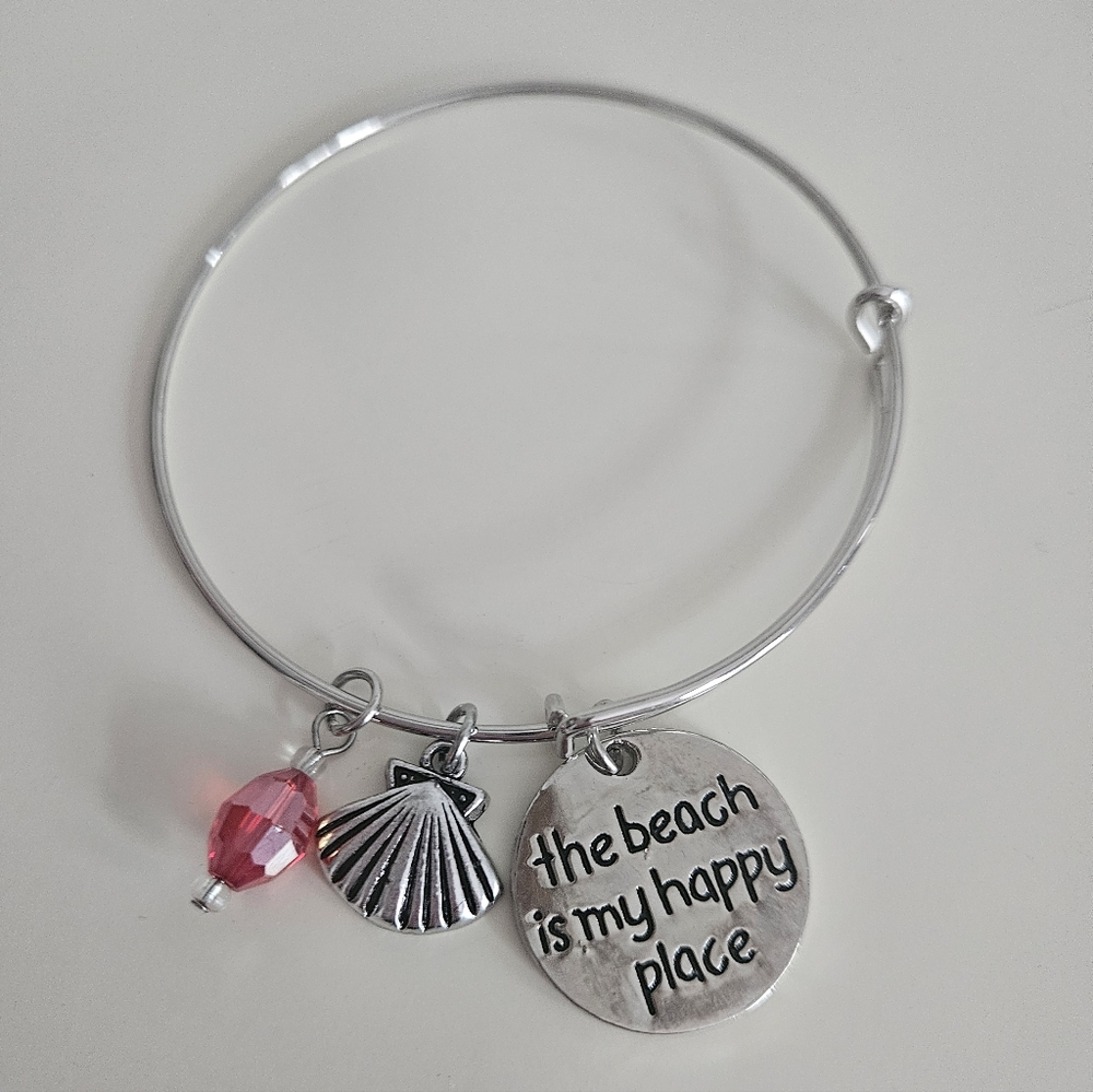 NWT "Beach is My Happy Place" Wire Bangle Bracelet - Picture 3 of 5